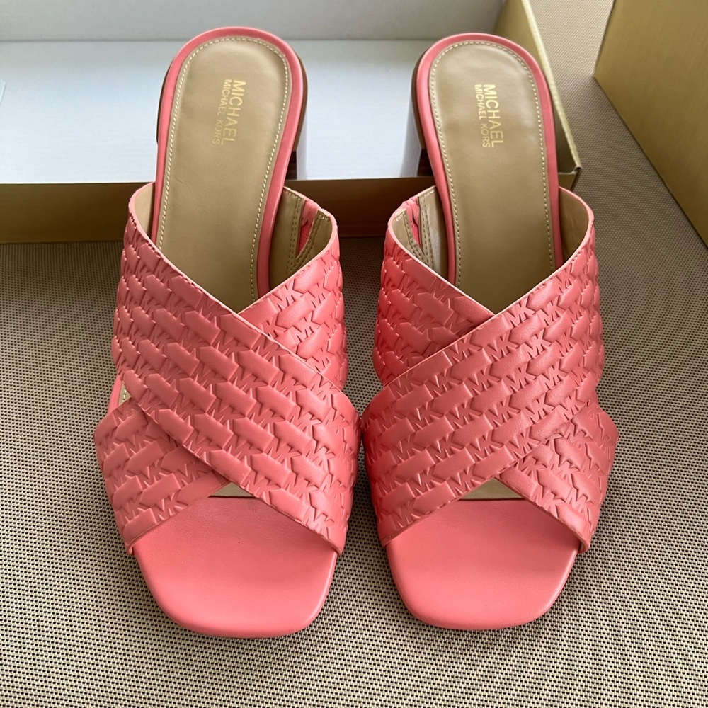Michael Kors Colleen Mule Sandal MK Faux Leather Tea Rose Pink size 9 - Picture 1 of 6